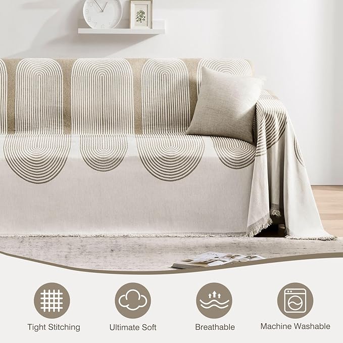 Couch Cover Boho for Dogs Washable Mocha Couch Covers for 2 Cushion Couch, Chenille Sectional Couch Covers L Shape Sofa Cover, Furniture Protector for Kids, Pets, Mocha 71" X150"