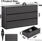 Black 9 Drawers Dressers for Bedroom, 57" Large Chest of Drawers with Handleless, Curved Profile, Modern Flute Dresser TV Stand, Wooden Closet Clothes Storage Organizer for Living Room