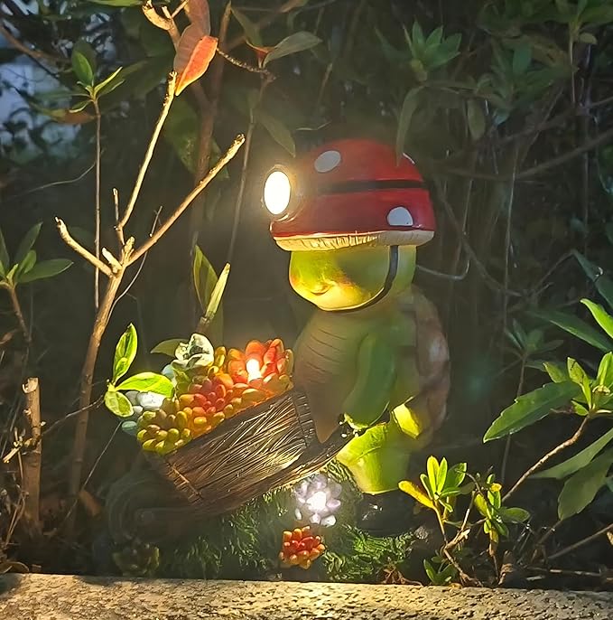 SunGlee Solar Light Turtle Outdoor Garden, Turtle Solar Light for Outdoors Yard Patio Decor 4 LED Sun Powered Outsides Turtles Decor Light Up Garden Statue Gardening Gift for Women Mother Decoration