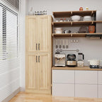 Storage Cabinet, Kitchen Cabinet with Doors & Shelf, Tall Storage Cabinet for Bathroom, Living Room, Entryway,Natural