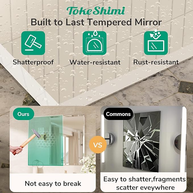 TokeShimi 24x30 Frameless Bathroom Mirror for Over Sink, Tempered Beveled Wall Mirror with 1" Beveled Edge, Shatterproof Rectangle Mirrored for Vanity, Living Room, Entryway, Restroom