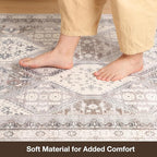 Floor Mat for Home 4×6ft, Easy Clean Plastic Rug-Like Pattern Area Mat for Living Room, Waterproof Vinyl Area Rug for Under Kitchen Table, No Slip Soft Vintage Rug for High Traffic Area (White)