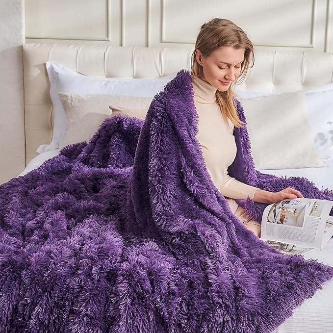 GONAAP Fuzzy Faux Fur Throw Blanket Purple Super Soft Cozy Plush Fuzzy Shaggy Blanket for Couch Sofa Bed (Purple, Throw(50"x60"))