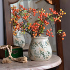 Vintage Flower Vase, Chinoiserie Floral Ceramic Vase for Home Decor, Green and White Decorative Vases for Centerpiece Table Decorations, Vases for Living Room Kitchen Entryway Mantle Shelf Decor Vase