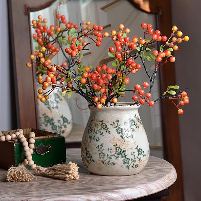 Vintage Flower Vase, Chinoiserie Floral Ceramic Vase for Home Decor, Green and White Decorative Vases for Centerpiece Table Decorations, Vases for Living Room Kitchen Entryway Mantle Shelf Decor Vase