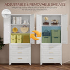 75" Kitchen Pantry Cabinet, Metal Storage Cabinets with Doors and Adjustable Shelves, White Tall Pantry Cabinet with 3 Drawers for Dinning Living Room