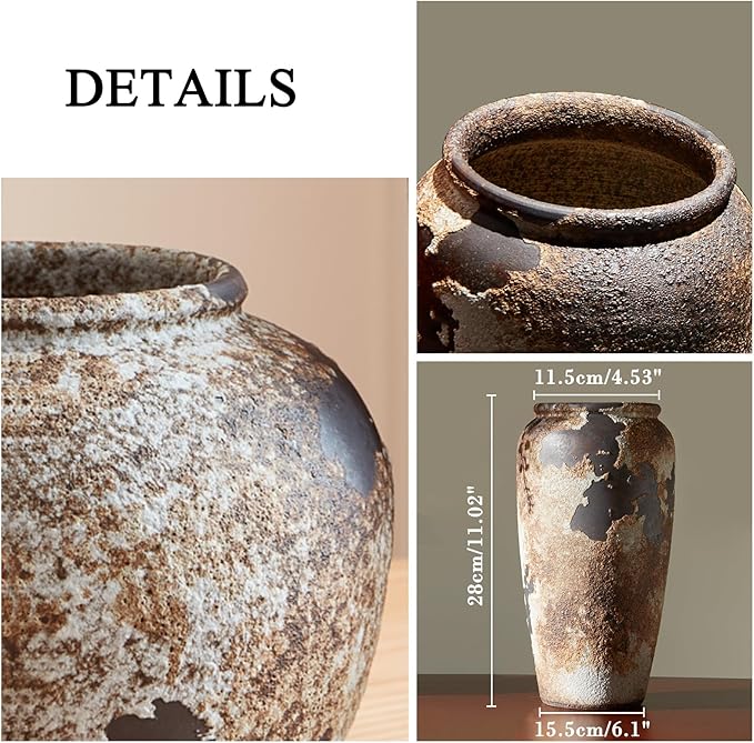 Smiletag Rustic Vase for Home Decor, Farmhouse Terracotta Vases, Stone Vases, Large Vases for Living Room Decor, Rustic Flower Vase Decoration for Living Room Tall Ceramic Vase