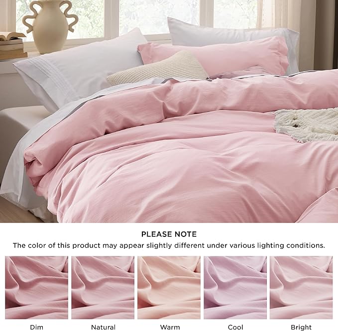 Bedsure Pink Duvet Cover Full Size - 3 Pieces Prewashed Extra Soft Cotton-Like Bedding Set, Includes 1 Duvet Cover 80x90 Inches with Zipper Closure & 2 Pillow Shams, Comforter Not Included