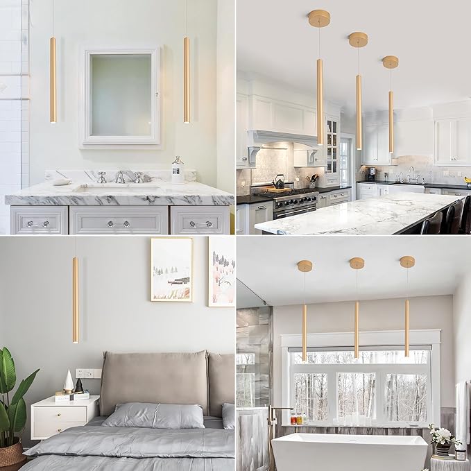 Pendant Lights Kitchen Island,Mini Pendant Lighting,3 Packs Light Modern Pendant Light, Pendant Light Fixtures Ceiling Hanging Lights for Kitchen Island Dining Room Bar Living Room 6000K Gold