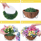 Artificial Faux Hanging Plants Flowers Basket for Outdoors Spring Summer Decoration, Silk Morning Glory Eucalyptus Look Real UV Resistant Fake Flowers for Porch Outside Patio Balcony Yard Home Garden