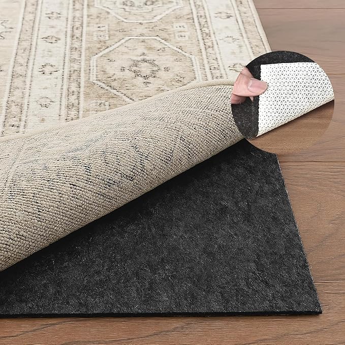 Deep Dream Dual Surface 8'x10' Rug Pad, Waterproof 1/8" Thick Felt + Natural Rubber Backing, Non Slip Carpet Gripper for Area Rugs, Protective Cushioned Pads for All Floors