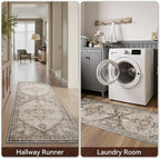 2x6 ft Bedroom Runner Rug for Hallways Non Slip Washable Kitchen Runner Long Runners for Entryway Laundry Room Bathroom Runners Neutral Vintage Beige