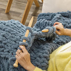WESHIONGOO Chunky Knit Blanket Throw 40"×40" Knitted Throw Blankets for Couch Bed Fluffy Soft Blanket with Jumbo Chenille Yarn Thick 100% Handmade (Dusty Blue)