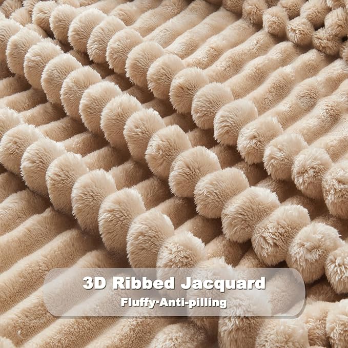 NEWCOSPLAY Super Soft Twin Blanket Brown Premium Silky Flannel Fleece 3D Ribbed Jacquard Lightweight Bed Blanket All Season Use (Brown Ribbed, Twin(60"x80"))