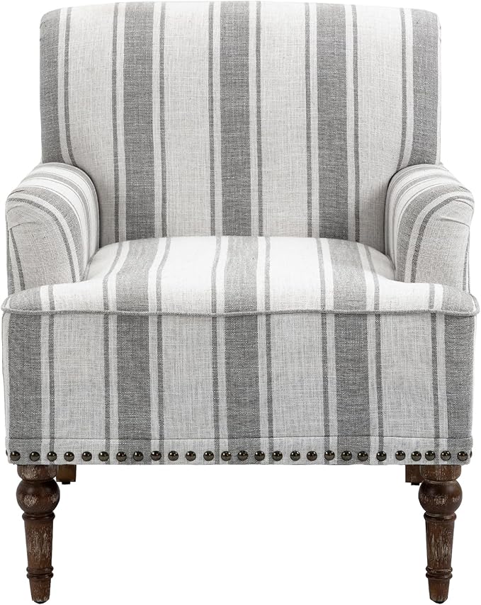 UIXE Stripe Accent Chair Arm Chair, Modern Nailhead Trim Club Armchair with Wood Legs, Comfy Living Room Single Sofa Reading Seat Bedroom Side Seating for Home Office, Gray