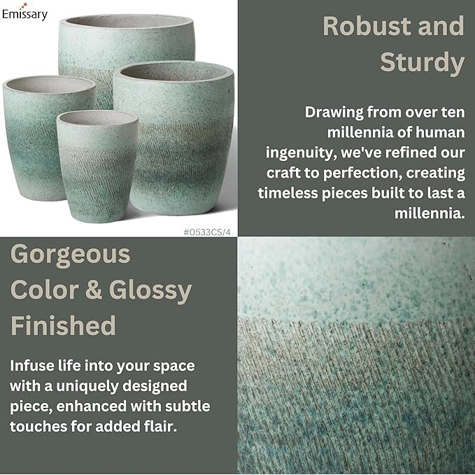 Emissary Home and Garden Bullet 11.5 in. Coastal Splash Ceramic Round Planter (11.5 in. L x 11.5 in. W x 14 in. H) with Drainage Hole