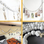 8 Feet Wooden Beads Garland with Clothespins Picture Cards Holder - Country Farmhouse Christmas Nursery Boho Holiday Decorations with Clips