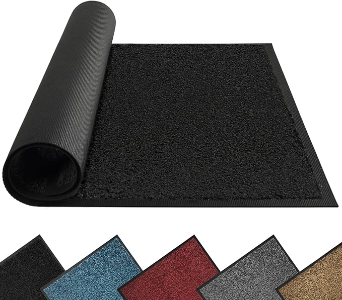 Mibao Dirt Trapper Door Mat for Indoor Outdoor, Waterproof All-Season, All-Weather Doormat, Heavy Duty Non-Slip Entrance Rug, Low Profile Absorbent Entrance Mat Carpet, 30" x 18", Black