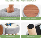 Wimarsbon Pouf Ottoman, 100% Cotton Knitted Boho Footstool, Round Footrest with Non-Skid Wood Legs, Home Décor Handmade Pouffe, Leisure Floor Step Stool for Living Room (Storage Grey)