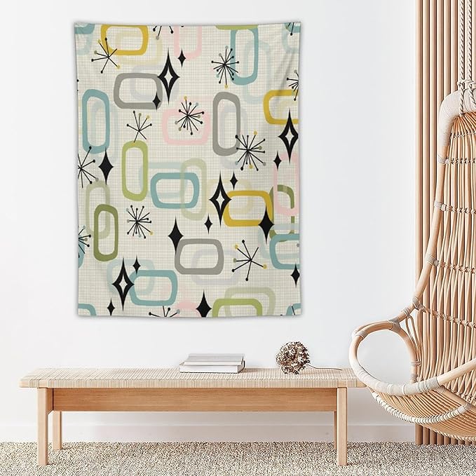 ICMOLYYENLO Boho Medieval Cat Tapestry, Abstract Atomic Starburst Geometric Aesthetic Art Wall Hanging For Bedroom Living Room Dormitory 60x60 Inches