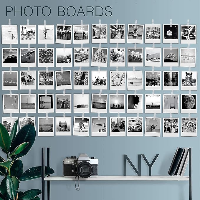 20 Pack Mini Self Adhesive Clips for Pictures - Clip Photo Holders for Wall, Photo Cards Hanging Display Board & Picture Boards, Artwork Photos Holders Hangers Room Decor (Clear)