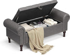 Storage Bench for Bedroom, 51" Full Queen Storage Bench, Upholstered Bedroom Bench with Rolled Arms and Vintage Rivets for Living Room, Storage Room, Entryway, Gray