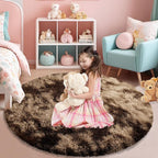 Fluffy Round Rug,Soft Area Rugs for Girls Room,Shaggy Rugs 6'X6' for Living Room,Non Slip Circle Rug for Kids Bedroom,Shag Plush Nursery Carpets,Fuzzy Rug for Dorm,Room Decor Carpet,Tie-Dyed Coffee