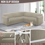 HDCAXKJ Sectional Couch Cover L Shape Stretch Sofa Covers Washable Jacquard Corner Couch Slipcover Non Slip Sectional Slip Cover U Shaped Furniture Protector for Pets Dogs (Light Khaki, X-Large)