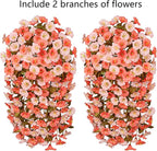 HyeFlora Artificial Fake Fall Hanging Flowers for Outdoor Decor, 2PCS Faux Silk Morning Glory Hanging Plants Mums Vine for Home Garden Wall Party Indoor Outside Decoration (Fall Orange+Light Orange)