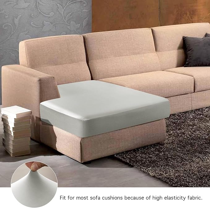 Yates Home Couch Covers for Sectional Sofa L Shape PU Leather Slipcover Water-Proof Elastic Chaise Seat Cover Protector Slip Cover for Settee Seater Replacement in Living Room（Chaise, Greylish Beige