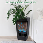 30" Tall Planters Set of 2, Outdoor＆Indoor Black Planter Pots, High Front Porch Planter Pots with Drainage Holes＆Water Level Monitor Movable Wheels ＆Inner Bucket, Automatic Watering,Black