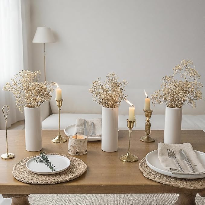 Modern White Ceramic Vase Set of 10 for Living Room Bedroom 7.08'' Minimalist Fresh Small Flower Vases for Bouquet Fake Plant Home Decor Office Fireplace Centerpieces Nordic Style 10 Pack