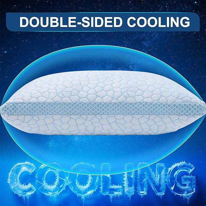 QUTOOL Enhanced Cooling Pillows for Sleeping, Shredded Memory Foam Pillows 2 Pack, Bed Pillows King Size Set of 2, Support Yet Soft Pillow for Side, Back Sleepers