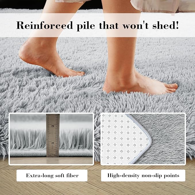Fluffy Rug Shaggy Area Rug, Grey 4x6 Area Rugs for Bedroom, Small Bedside Rug, Soft Fluffy Shaggy Entryway Throw Rugs for Living Room Bedroom Kids Room Home Decor