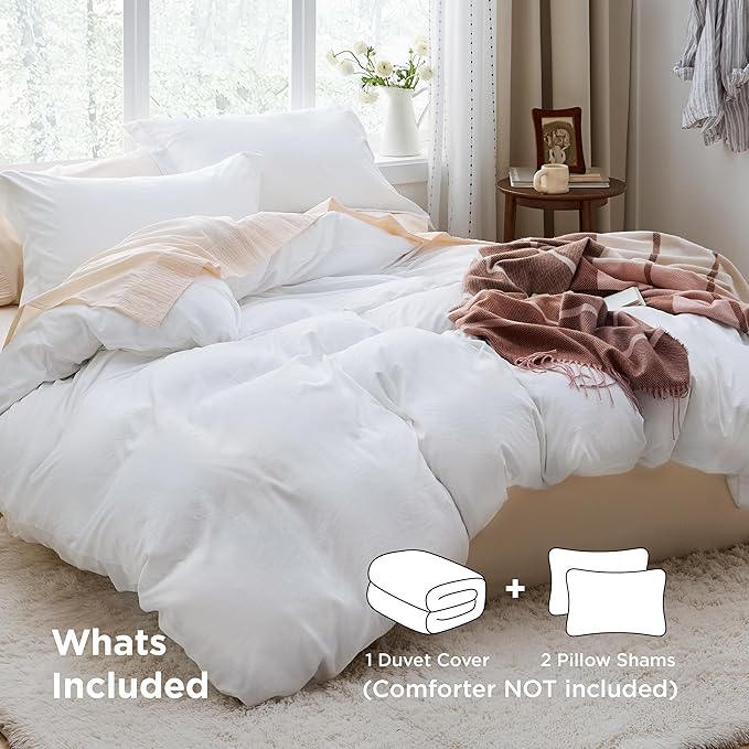 Bedsure White Duvet Cover King Size - 3 Pieces Prewashed Cotton-Like Extra Soft Bedding Set, Includes 1 Duvet Cover 104x90 Inches with Zipper Closure & 2 Pillow Shams, Comforter Not Included