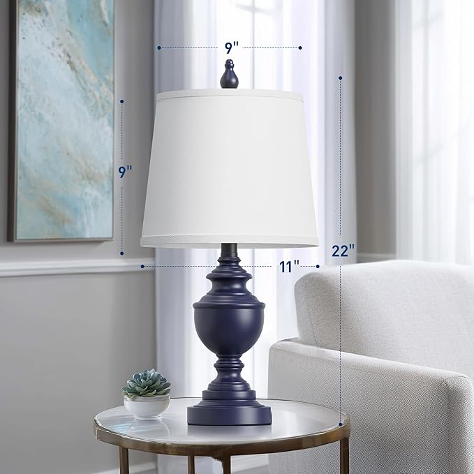 PARTPHONER Retro Table Lamps Set of 2, Bedside Lamp for Bedroom Rustic Farmhouse Table Lamps for Living Room, Vintage Nightstand Lamps with White Shades, Blue