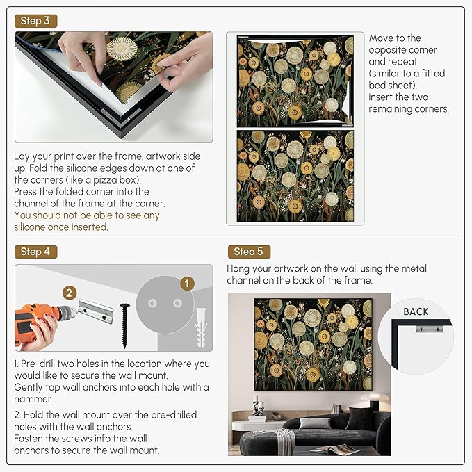 SIGNWIN 46"x60" Extra Large Framed Wall Art Whimsical Dandelion Field in Yellow and Green, Playful Botanical Print for Home Living Room Bedroom Decor (Frame Assembly Required)