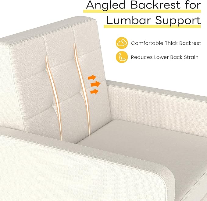 Kromax Mid-Century Modern Accent Chair for Living Room, 496 Lb. Weight Capacity, Dual Armrests, Comfy Extra Large Seat, Timeless Style Perfect for Reading & Relaxing, Cream