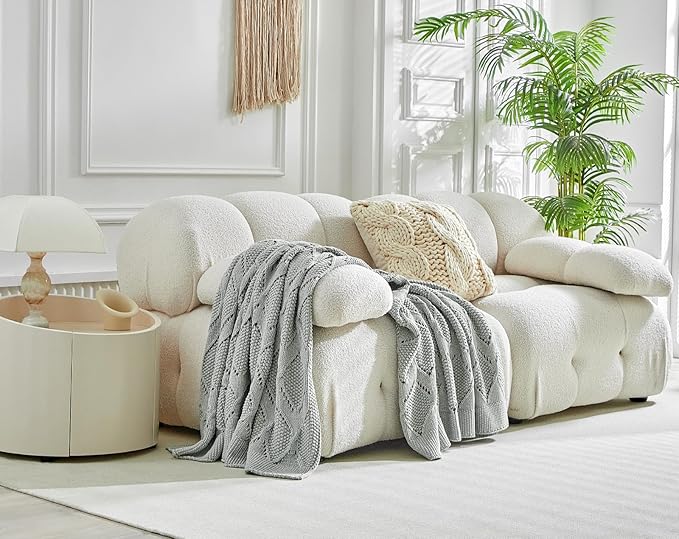 Longhui bedding Chunky Cotton Knit Throw Blanket for Couch, Sofa, Bed, or Chair, Decorative Breathable Fall Cable Knit Blanket 51 x 63 Inches, Grey