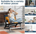 Accent Chair, Modern Comfy Genuine Leather Armless Mid-Century Anthropologie Accent Chairs, Lounge Arm Chair with Solid Wood, Floral Pattern Sofa Chair for Living Room/Office/Balcony/Bedroom