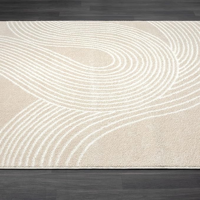 Abani Nuevo Collection Area Rug - Transitional Beige/Cream Design -9' x 12' - Easy to Clean - Durable for Kids and Pets - Non-Shedding - Medium Pile - Soft Feel - for Living Room, Bedroom & Office