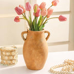 Ceramic Rustic Vase with 2 Handles, 9.05 inch Farmhouse Flower Vase, Pottery Flower Vase for Home Decor, Living Room Shelf Decor, Enterway, Table