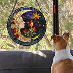 Stained Glass Window Hanging, Moon Goddess Torch Suncatcher Diamond Glass Panel Hangings Dream Sun Catchers Decor for Birthday for Women, Men, Wife, Aunt, and Mom 14.9x14.9 in