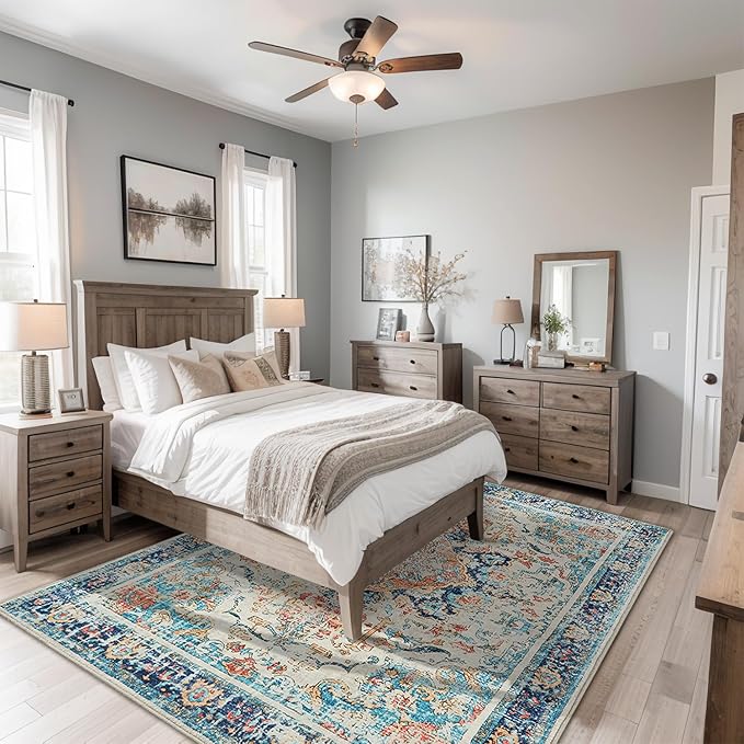 Topllen Washable Area Rug - 4'x6' Boho Living Room Rug, Non-Slip Soft Rugs Indoor for Bedroom Dining Room Office, Vintage Throw Carpet Stain Resistance (Multi, 4x6ft)