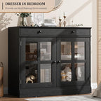 GarveeHome 35.4 in Sideboard Buffet Cabinets with Glass Door, Buffet Cabinet with Storage, Black Sideboard Cabinet with Drawer, Modern Buffets & Sideboards for Dining Room, Kitchen