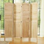 Room Partitions and Dividers, 68.9 Inch Temporary Wall with Double Hinges, Wooden Louver & MDF Stable Screens for Home Office Bedroom Coffeehouse Decoration (4 Panels, Wood Color)