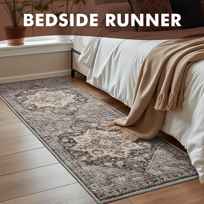 Runner 2x6 Runners for Hallways Rug Soft Kitchen Runner-Rugs for Bedroom Machine Washable Rug Vintage Oriental Floral Medallion Laundry Non Slip Brown