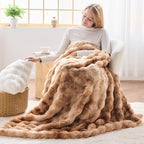 NEWCOSPLAY Faux Fur Throw Blanket Tie-dye Beige Luxury Fluffy Thick Warm Bubble Blanket for Couch Sofa Bed 700GSM (Tie-dye Beige, Throw(50"x60"))