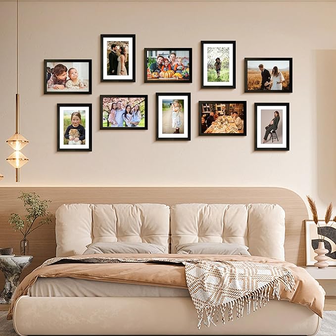 FIXSMITH 5x7 Picture Frame Set of 4, Photo Frame with HD Plexiglass, Display Pictures 4x6 with Mat or 5x7 Without Mat Multi Picture Frames Collage for Tabletop or Wall Display, Black