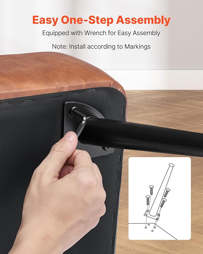 VEVOR Leather Storage Ottoman Bench, PU Leather Bench with Storage and Metal Legs, Modern Shoe Benches Seat for Entryway, Upholstered End of Bed Benches for Living Room, Dining Room, Hallway, Brown